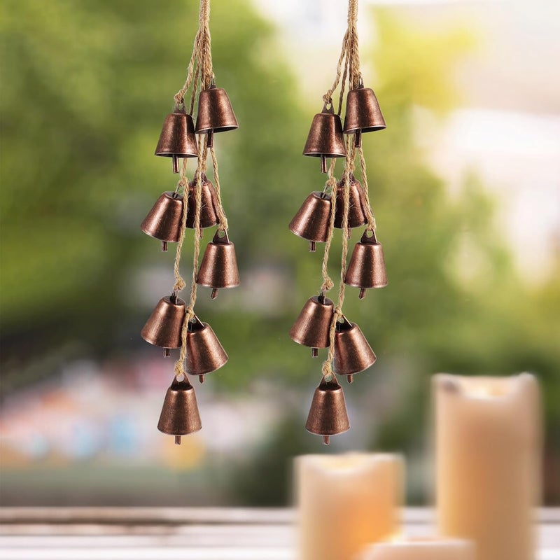 Ausicfen 2 Pack Witch Bells for Door Knob Protection Outdoor Bells Hanging Bells for Door knob Witches Bells Magic Wind Chimes for Home Protection Witch Bells Kit(Rustic Red) - Image 1